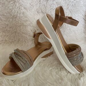 Juicy Couture Rose Gold, Silver and White Sandals with Rhinestones